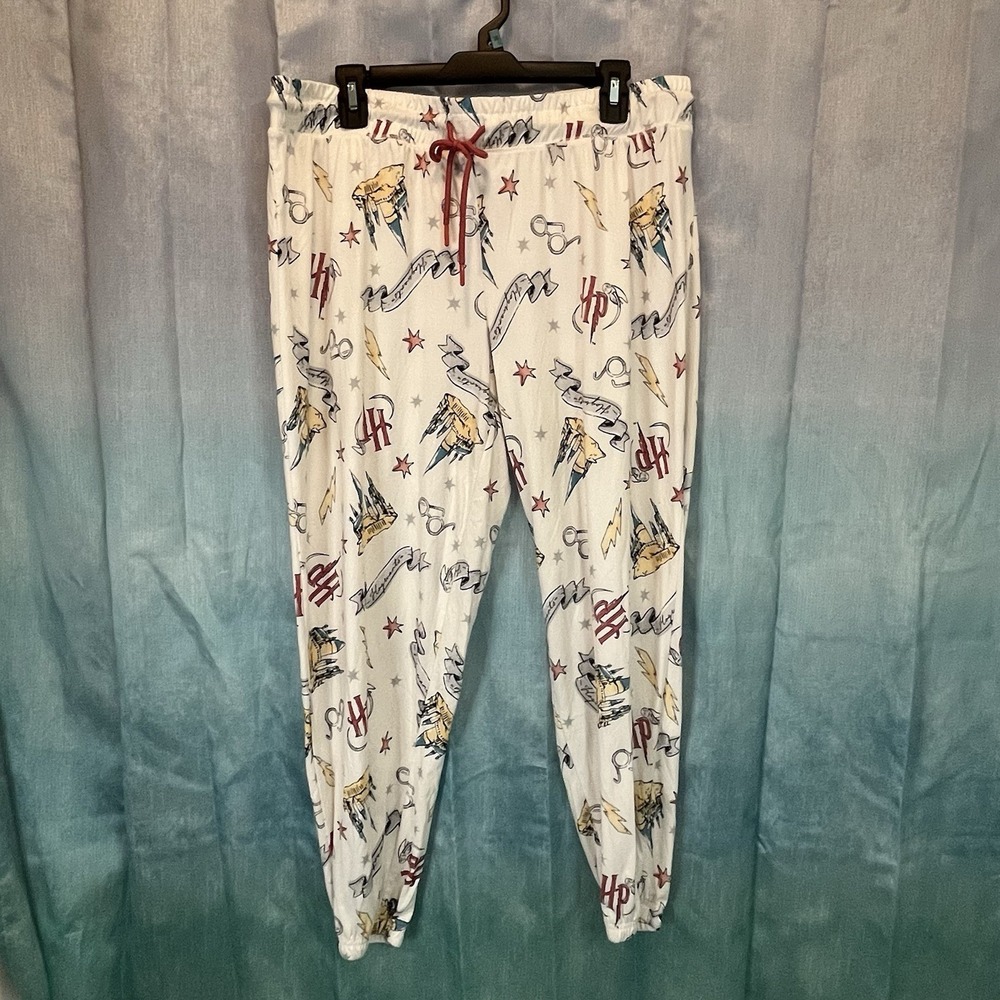 Wizarding World WOMEN'S JOGGER PJ HARRY POTTER PAJAMA SLEEP PANTS WHITE XL 16/18 - Picture 1 of 5